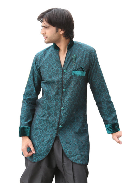 Rama Green Indian Wedding Indo-Western Sherwani for Men