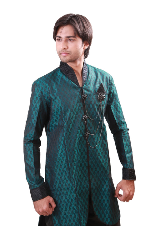 Dark Green Indian Wedding Indo-Western Sherwani for Men