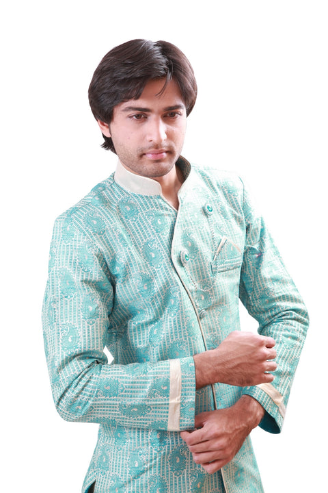 Sky Blue Indian Wedding Indo-Western Sherwani for Men