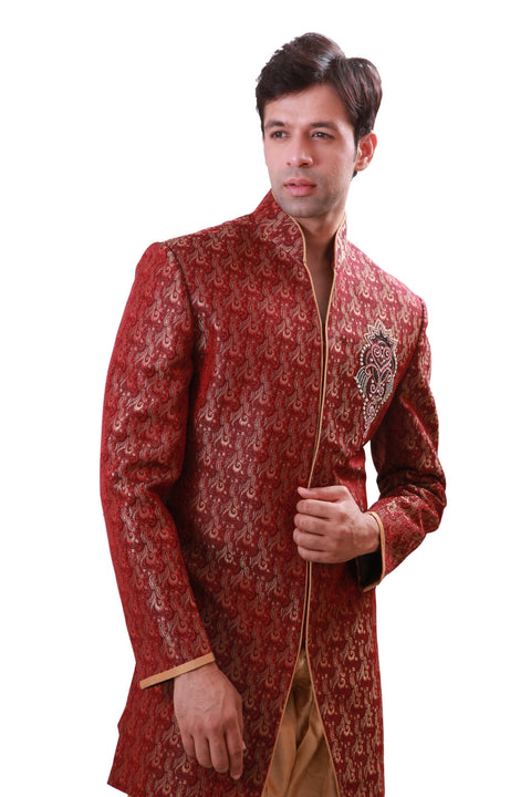 Maroon Indian Wedding Indo-Western Sherwani or Men