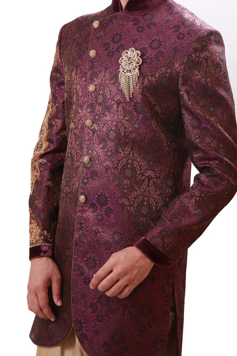 Purple Indian Wedding Indo-Western Sherwani for Men