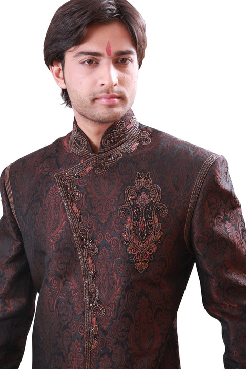 Dark Brown Indian Wedding Indo-Western Sherwani for Men