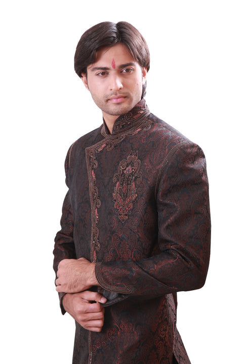 Dark Brown Indian Wedding Indo-Western Sherwani for Men