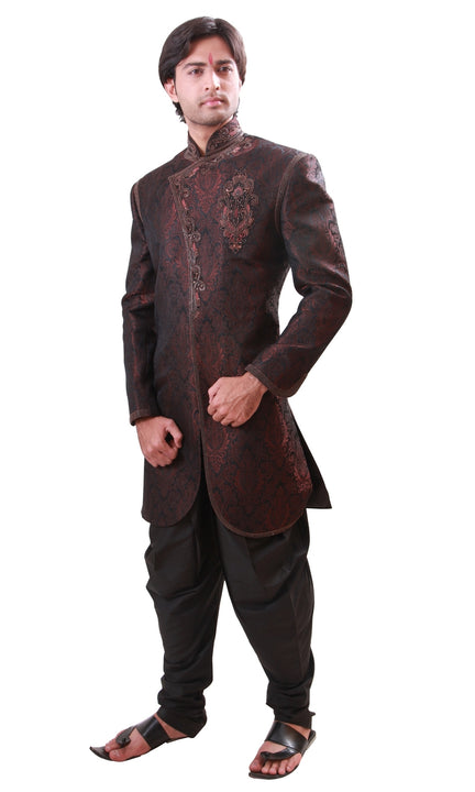 Dark Brown Indian Wedding Indo-Western Sherwani for Men