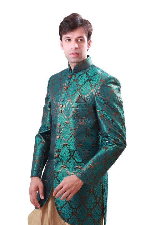 Green with Gold Indian Wedding Indo-Western Sherwani for Men BL1074SNT