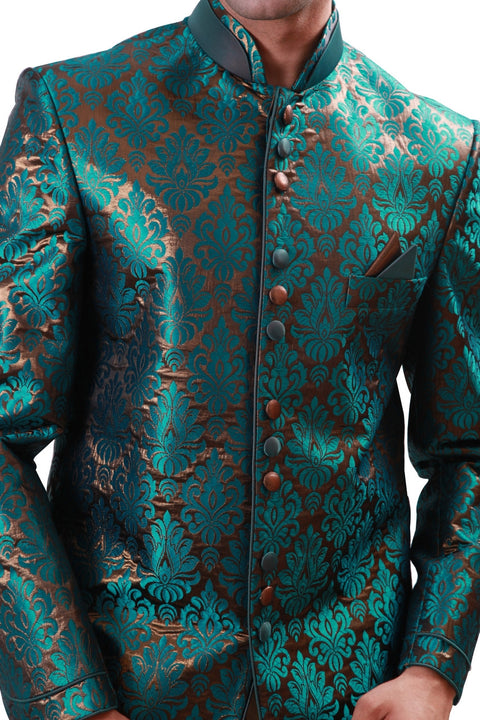 Green with Gold Indian Wedding Indo-Western Sherwani for Men BL1074SNT