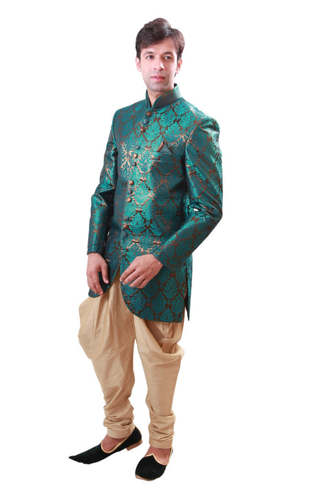 Green with Gold Indian Wedding Indo-Western Sherwani for Men BL1074SNT