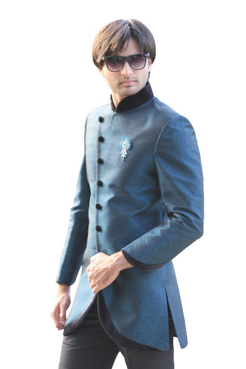 Evening Blue Indian Wedding Indo-Western Sherwani for Men