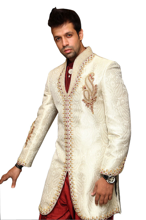 Off White Trendy Indian Wedding Sherwani Kurta Pajama for Men
