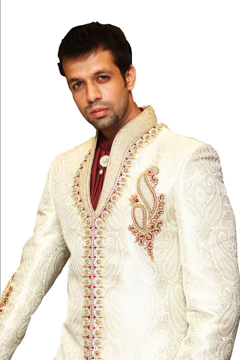 Off White Trendy Indian Wedding Sherwani Kurta Pajama for Men