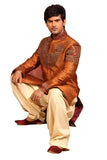 Raw Silk Mustard Indian Wedding Sherwani Kurta Pajama For Men