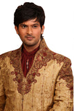 Stylish V Neck Gold Indian Wedding Sherwani For Men BL2004SNT