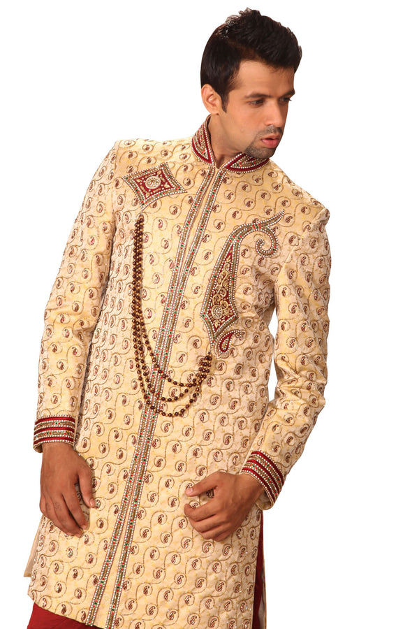 Royal Indian Wedding Golden Sherwani For Men
