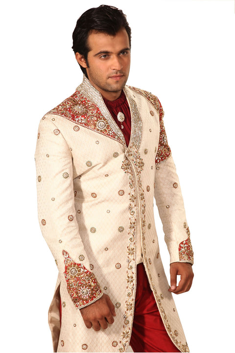 Modern Prince Styling Indian Wedding Cream Sherwani For Men