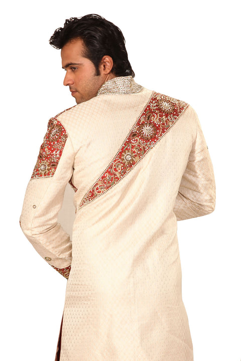 Modern Prince Styling Indian Wedding Cream Sherwani For Men