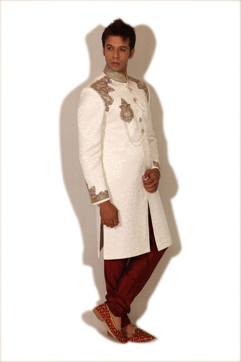 Elegant Indian Wedding White Sherwani For Men