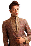 Trendy Highneck Indian Wedding Brown Sherwani For Men