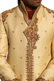 Kedia And Highneck Style Indian Wedding Gold Sherwani For Men