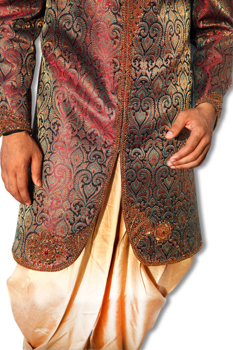 Modern Style Indian Wedding Maroon Sherwani For Men