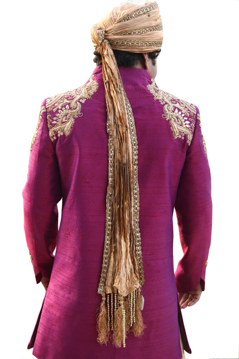 Beautiful Designer Indian Wedding Purple Sherwani For Men