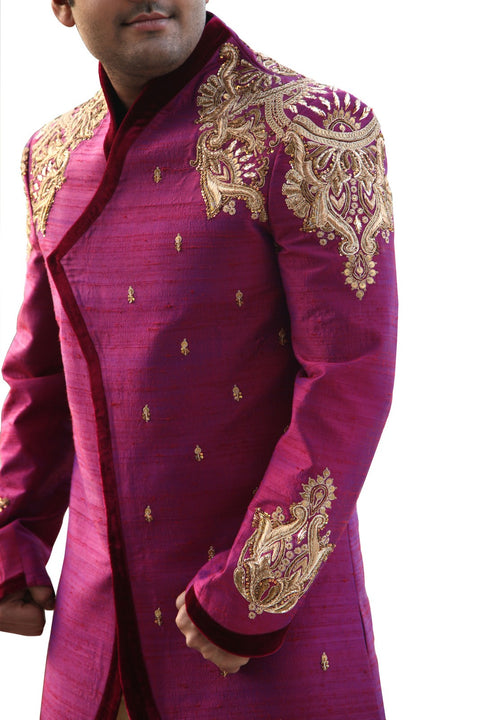 Beautiful Designer Indian Wedding Purple Sherwani For Men