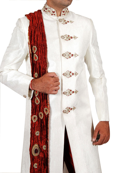 Unique Designer Indian Wedding Cream Sherwani For Men