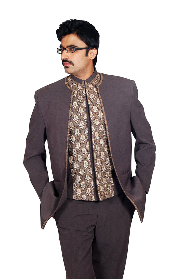 Elegantly Tailored Smoke Grey Traditional Indian Jodhpuri Suit Sherwani For Men