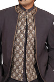 Elegantly Tailored Smoke Grey Traditional Indian Jodhpuri Suit Sherwani For Men