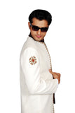 Stylish Three Piece Royal Creame Traditional Indian Jodhpuri Suit Sherwani For Men