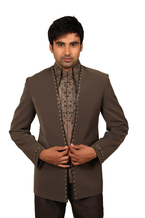 Beautiful 3 Piece Classic Grey Traditional Indian Jodhpuri Suit Sherwani For Men