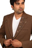 Notch Lapel Brown Traditional Indian Jodhpuri Suit Sherwani For Men