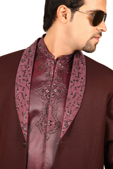 Wine Sweat Velvet Jodhpuri with Pant