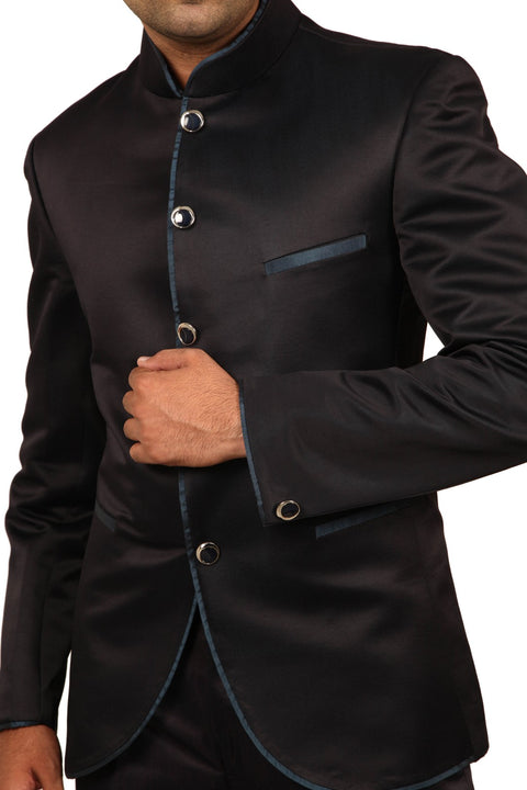 Apple Cut Navy Blue Traditional Indian Jodhpuri Suit Sherwani For Men