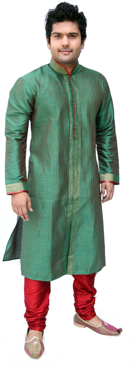 Green Pathani Kurta Sherwani - Indian Ethnic Wear for Men