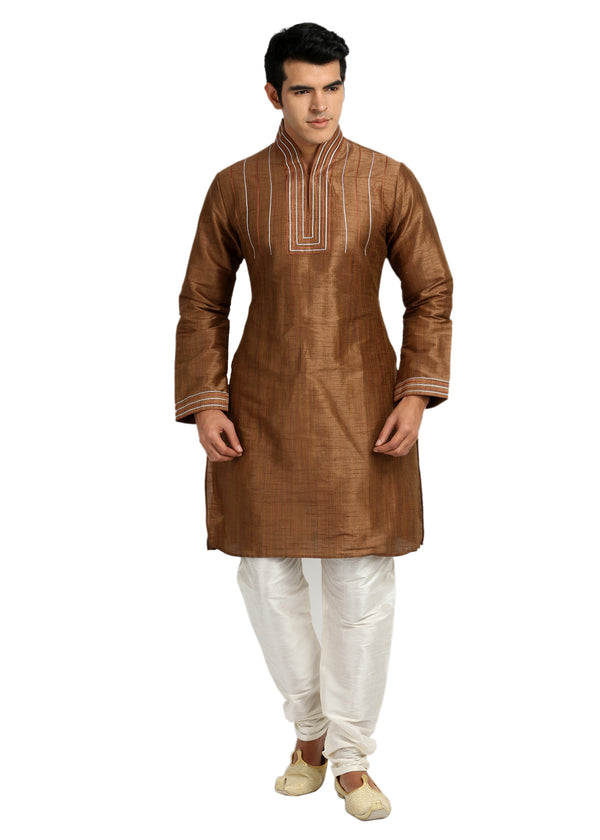 Classy Coffee Silk Kurta Sherwani - Indian Ethnic Wear for Men