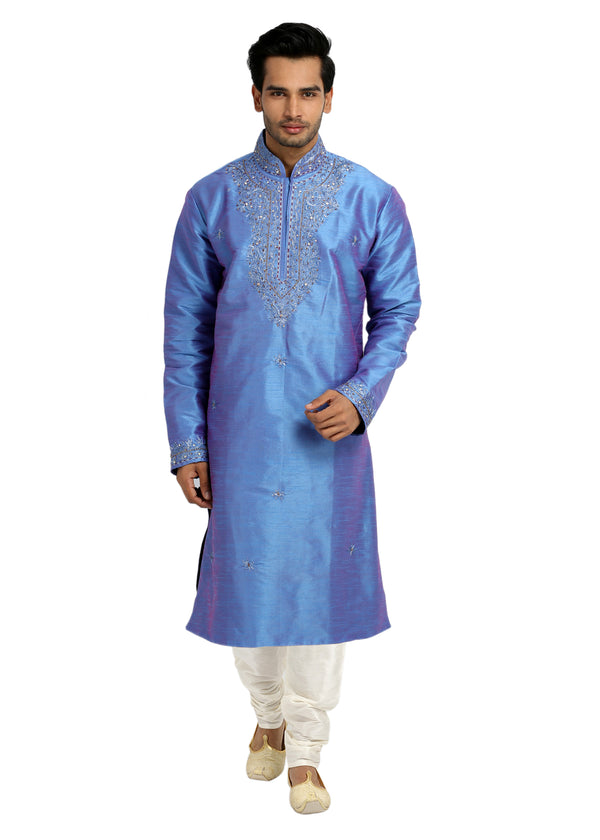 Dark Blue Kurta Pajama Sherwani - Indian Ethnic Wear for Men