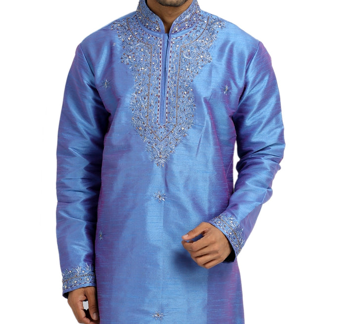 Dark Blue Kurta Pajama Sherwani - Indian Ethnic Wear for Men