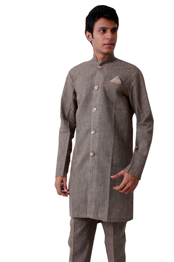 Mocha Colored Kurta with Lehenga for Men