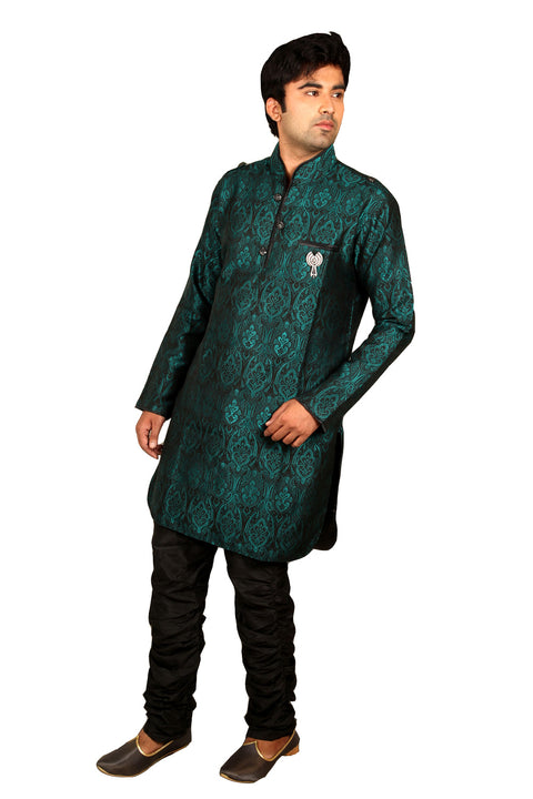 Beautiful Peacock Green Kurta Sherwani - Indian Ethnic Wear for Men