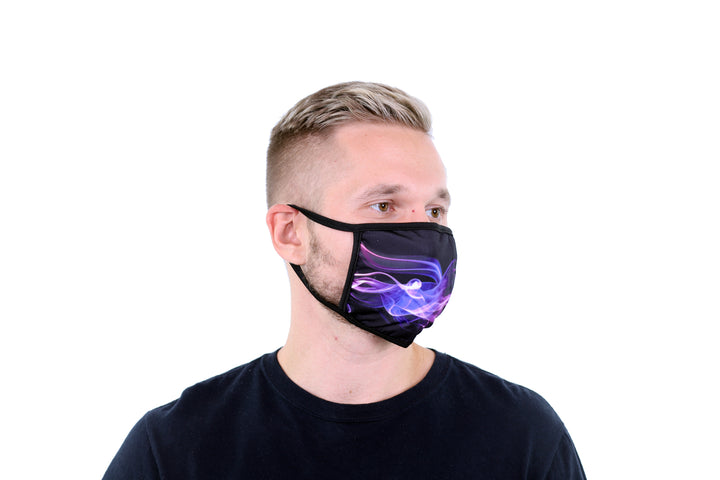 3 Pk Printed Purple Flame Multi Color Reusable Face Mask Unisex Breathable Washable 2 Layer Ice Silk & Cotton Fabric