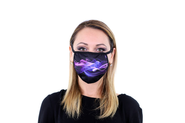 3 Pk Printed Purple Flame Multi Color Reusable Face Mask Unisex Breathable Washable 2 Layer Ice Silk & Cotton Fabric