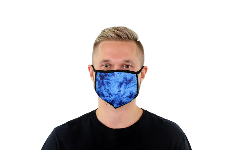 3 Pk Premium Blue Tie Dye Print Reusable Face Mask Unisex Breathable Washable 2 Layer Ice Silk and Cotton Fabric