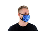 3 Pk Premium Blue Tie Dye Print Reusable Face Mask Unisex Breathable Washable 2 Layer Ice Silk and Cotton Fabric