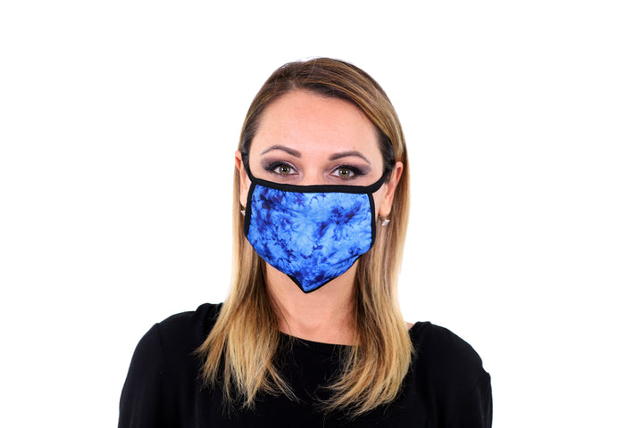 3 Pk Premium Blue Tie Dye Print Reusable Face Mask Unisex Breathable Washable 2 Layer Ice Silk and Cotton Fabric