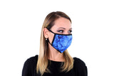 3 Pk Premium Blue Tie Dye Print Reusable Face Mask Unisex Breathable Washable 2 Layer Ice Silk and Cotton Fabric