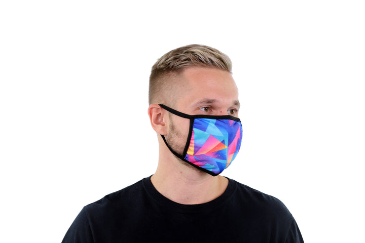 3 Pk Geometric Print Multi Color Reusable Face Mask Unisex Breathable Washable 2 Layer Ice Silk & Cotton Fabric
