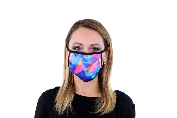 3 Pk Geometric Print Multi Color Reusable Face Mask Unisex Breathable Washable 2 Layer Ice Silk & Cotton Fabric