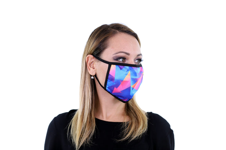 3 Pk Geometric Print Multi Color Reusable Face Mask Unisex Breathable Washable 2 Layer Ice Silk & Cotton Fabric