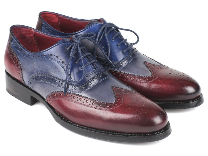 Paul Parkman Wingtip Oxfords Goodyear Welted Bordeuax Grey Blue Shoes (ID#BR027GRBL)