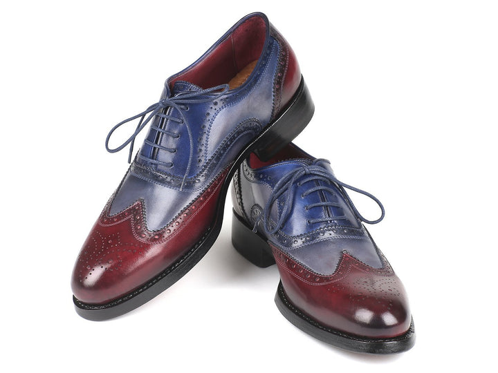 Paul Parkman Wingtip Oxfords Goodyear Welted Bordeuax Grey Blue Shoes (ID#BR027GRBL) Size 6.5-7 D(M) US